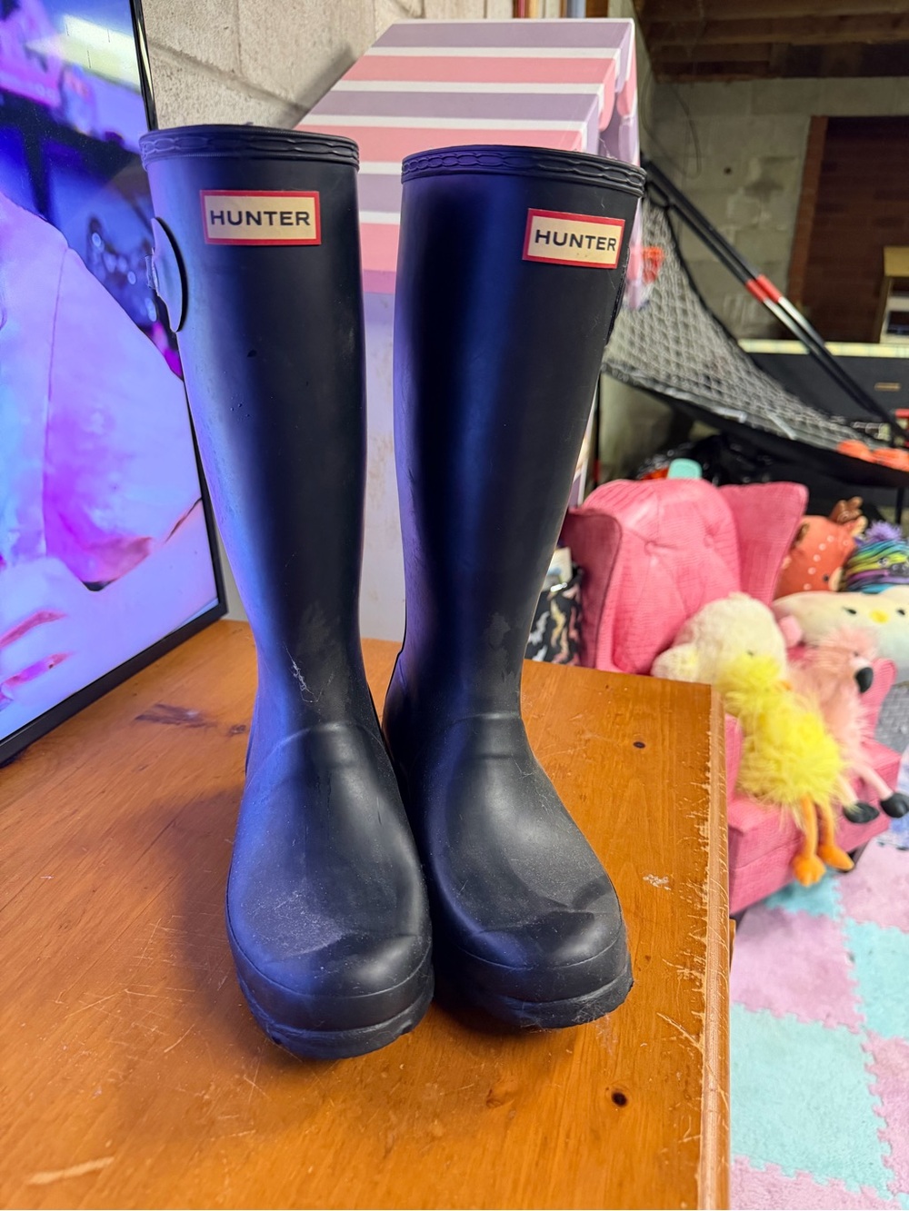 Kids size 3 Hunter Black Rubber Rain Boots (Interior Label Visible)